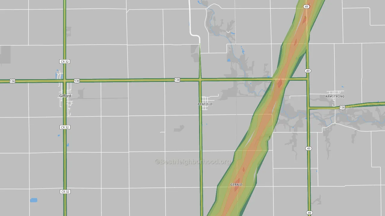 61862, IL Map of Noise Levels in 61862