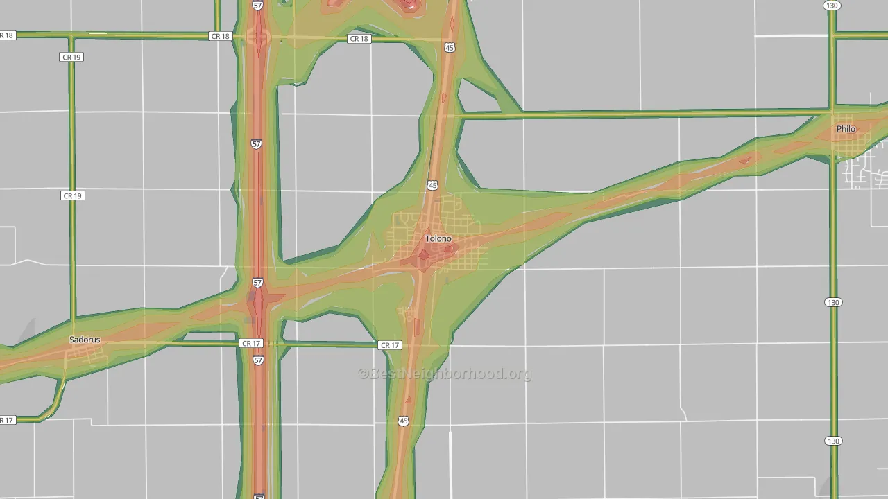 61880, IL Map of Noise Levels in 61880