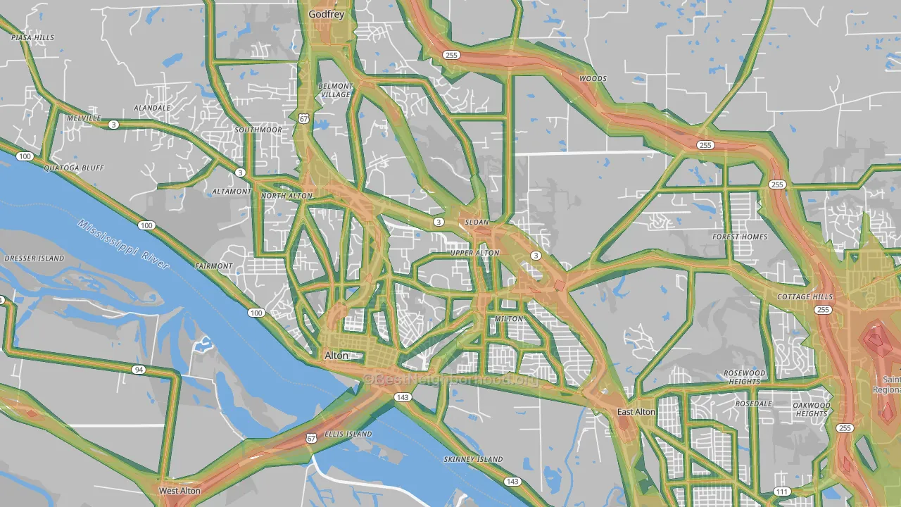 62002, IL Map of Noise Levels in 62002