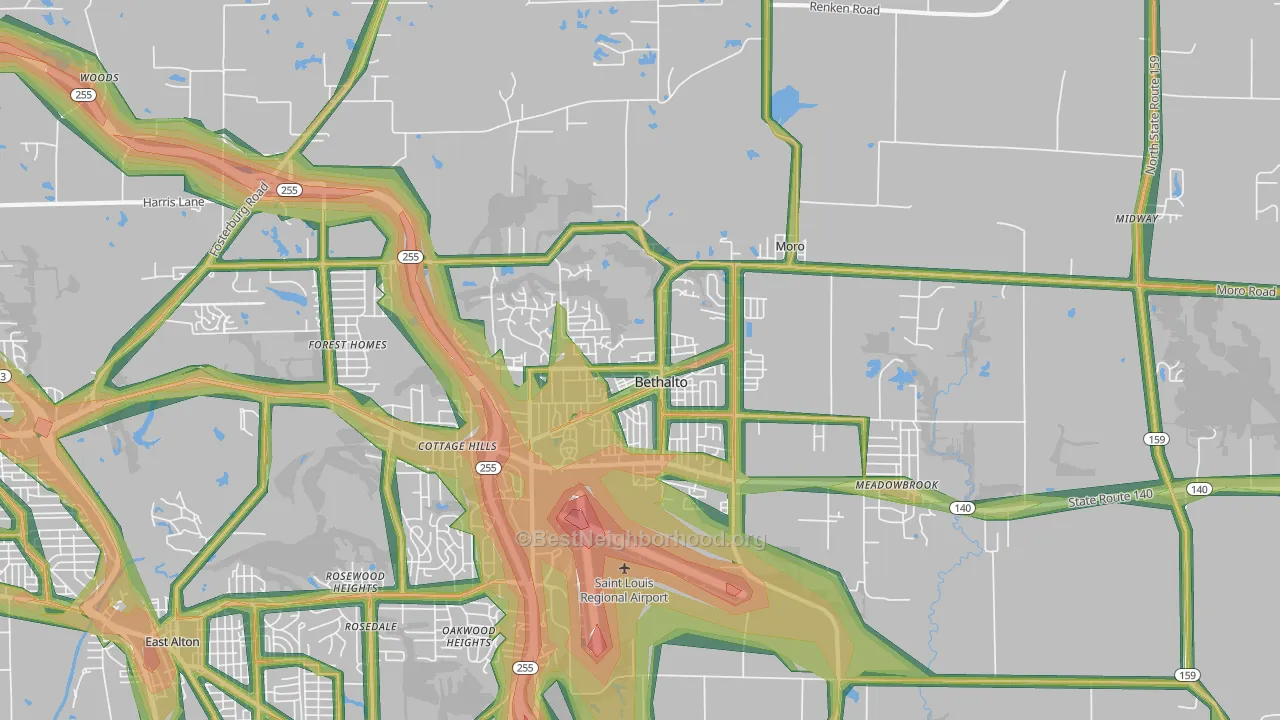 62010, IL Map of Noise Levels in 62010