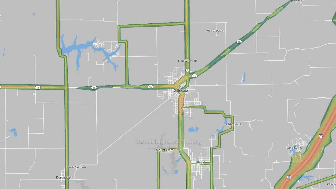 62033, IL Map of Noise Levels in 62033