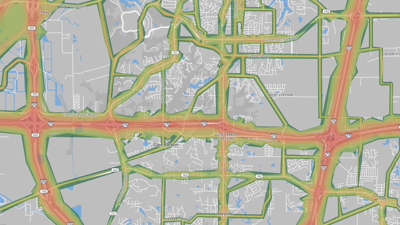 62034, IL Map of Noise Levels in 62034