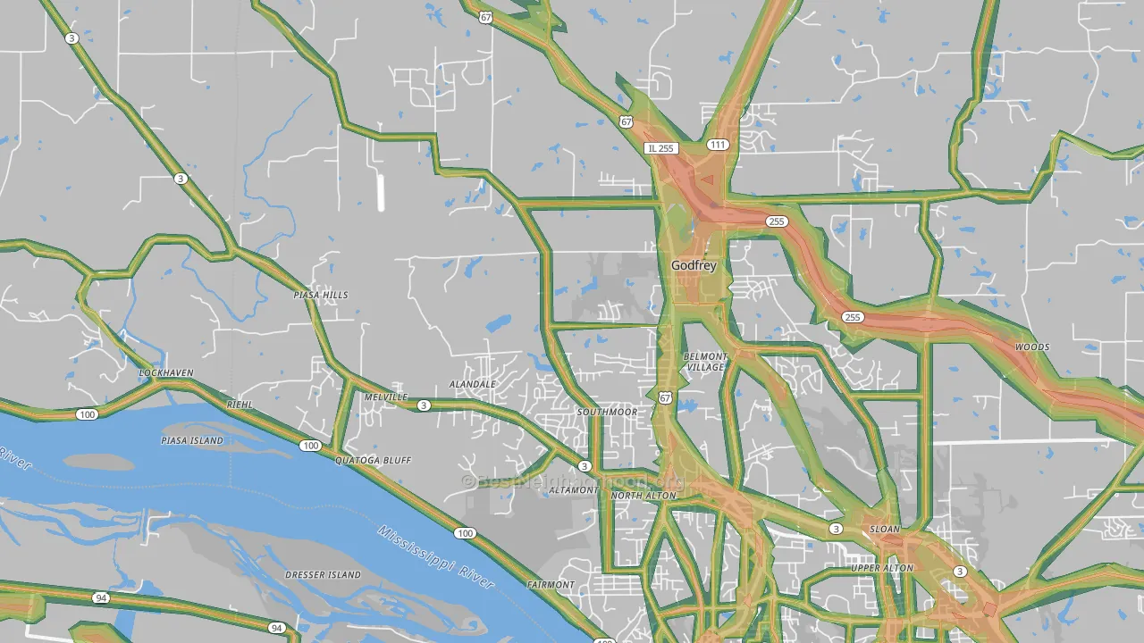 62035, IL Map of Noise Levels in 62035