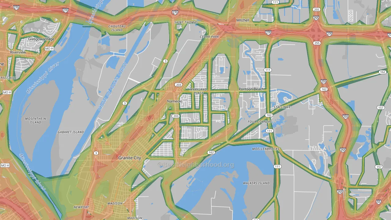 62040, IL Map of Noise Levels in 62040