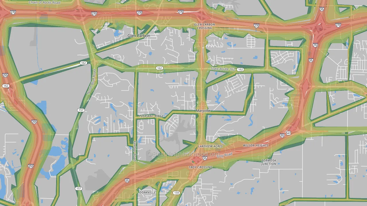 62062, IL Map of Noise Levels in 62062