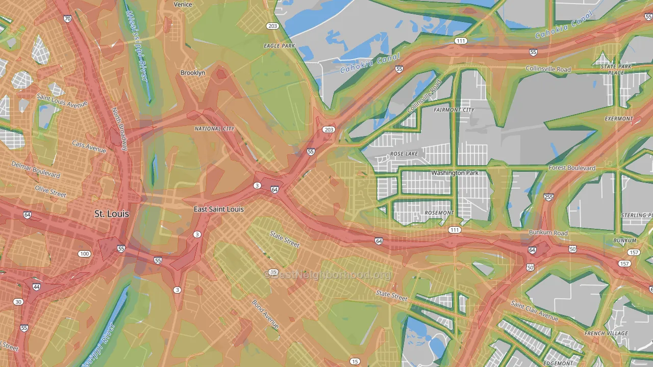 62201, IL Map of Noise Levels in 62201