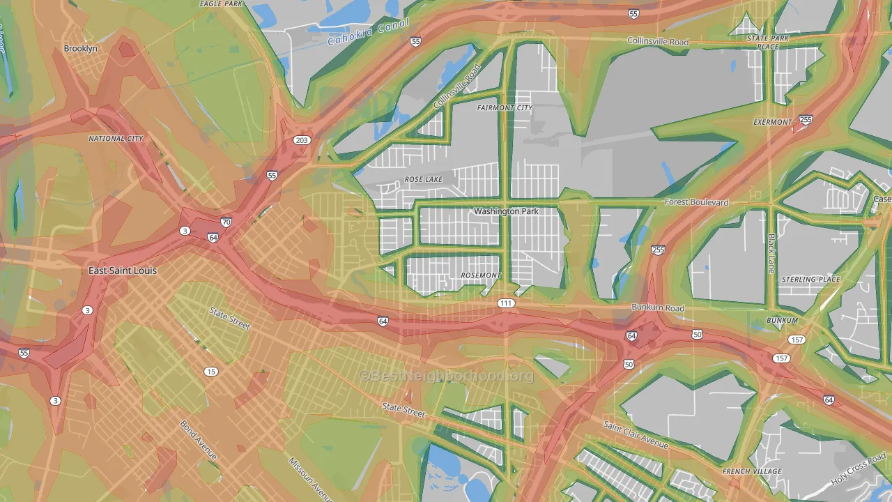 62204, IL Map of Noise Levels in 62204