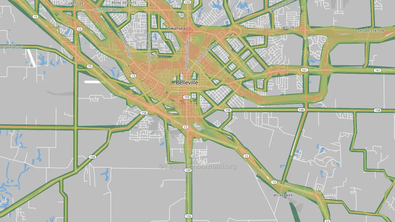 62220, IL Map of Noise Levels in 62220