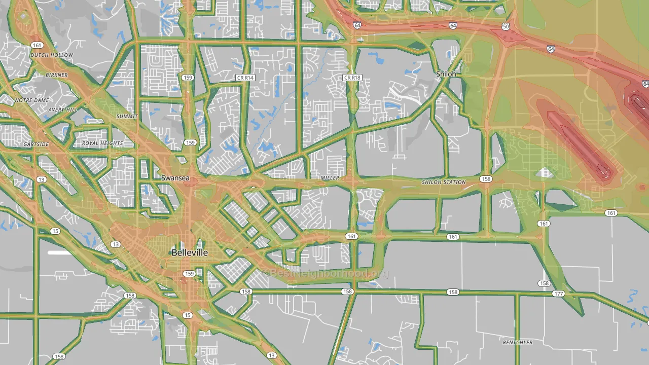 62221, IL Map of Noise Levels in 62221