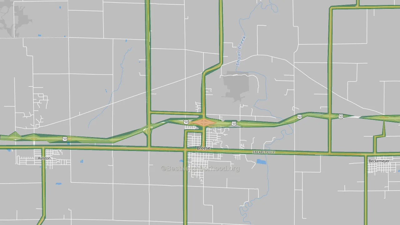 62230, IL Map of Noise Levels in 62230