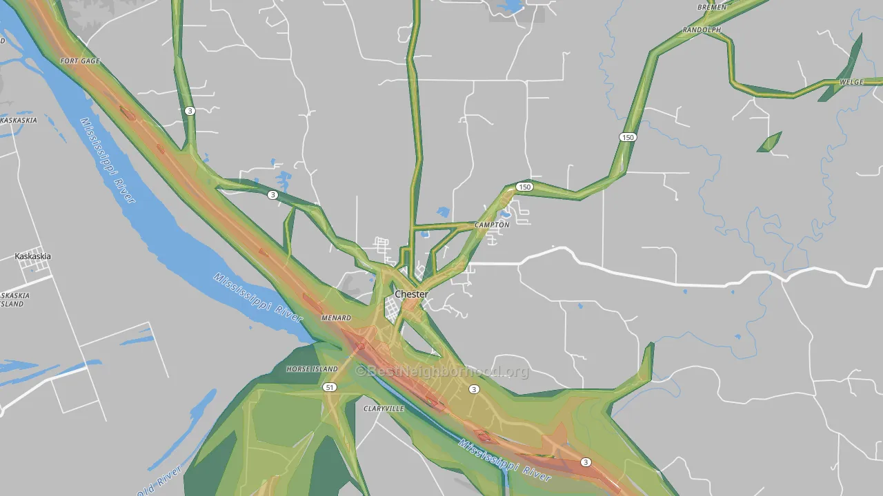 62233, IL Map of Noise Levels in 62233