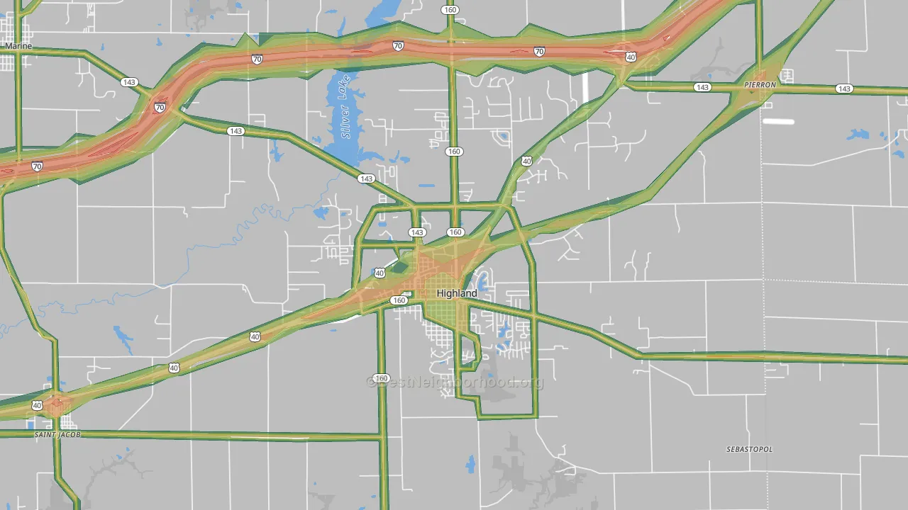 62249, IL Map of Noise Levels in 62249