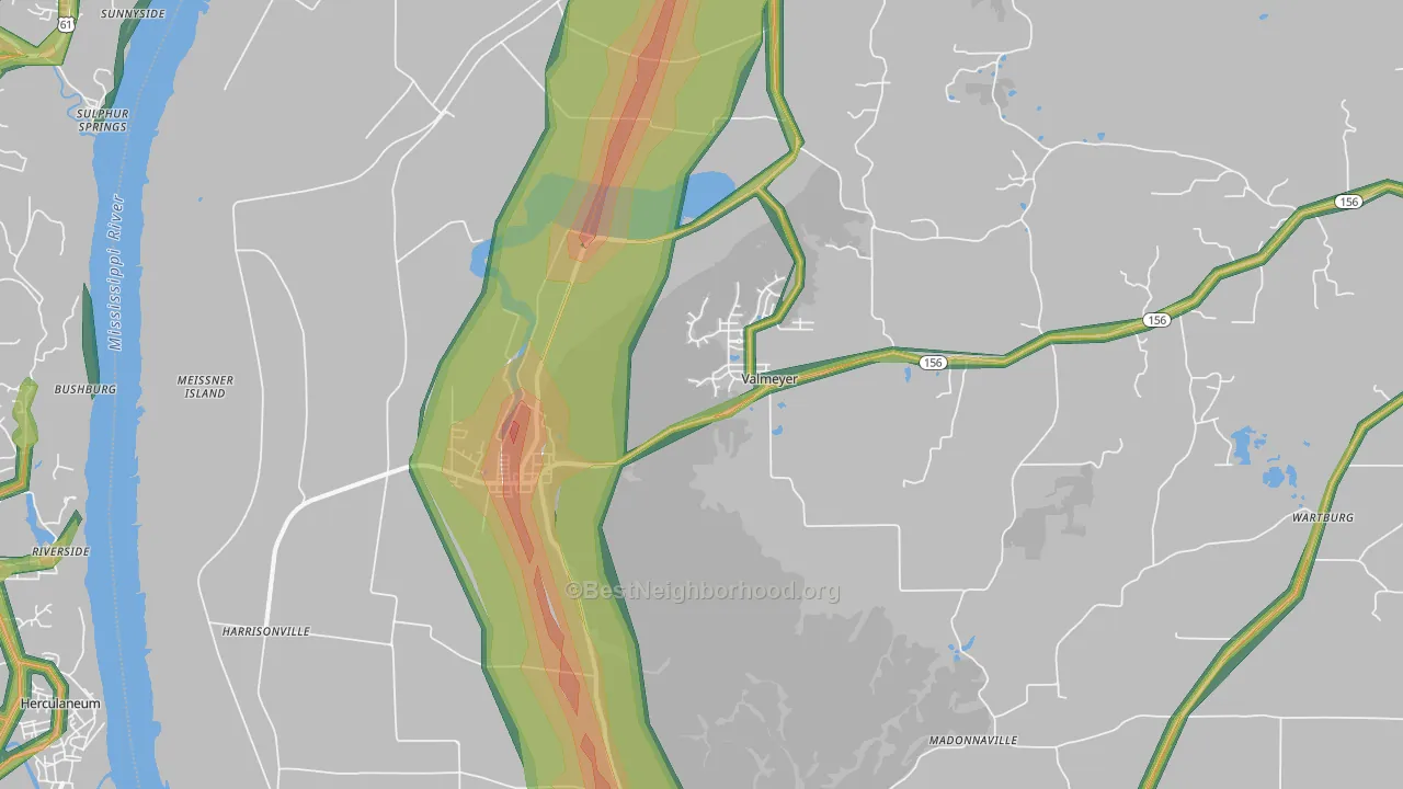 62295, IL Map of Noise Levels in 62295