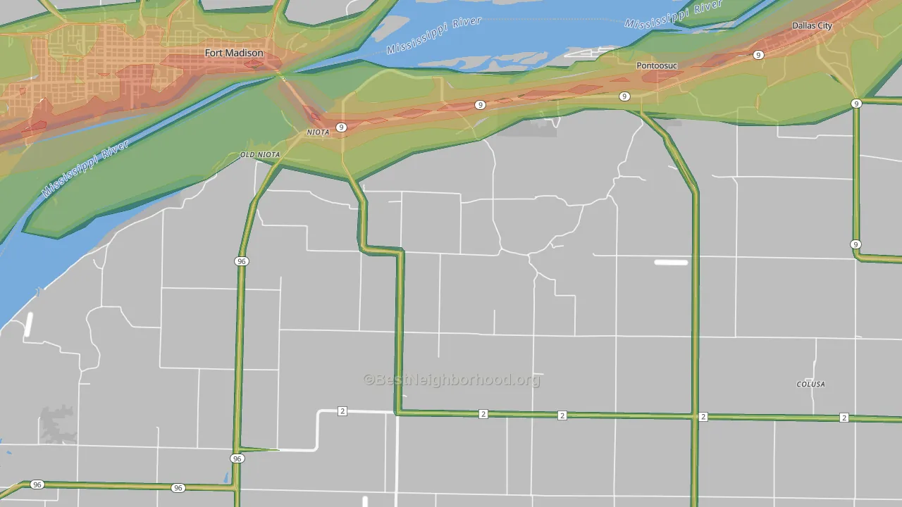 62358, IL Map of Noise Levels in 62358