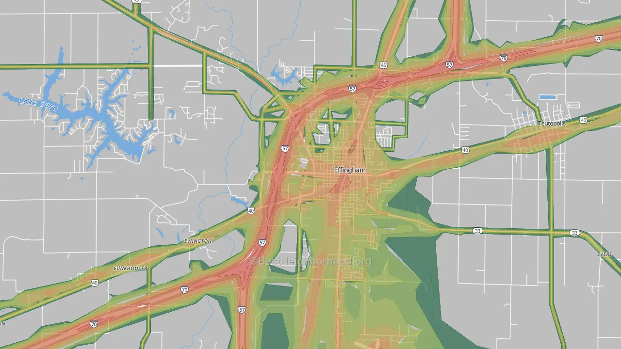 62401, IL Map of Noise Levels in 62401