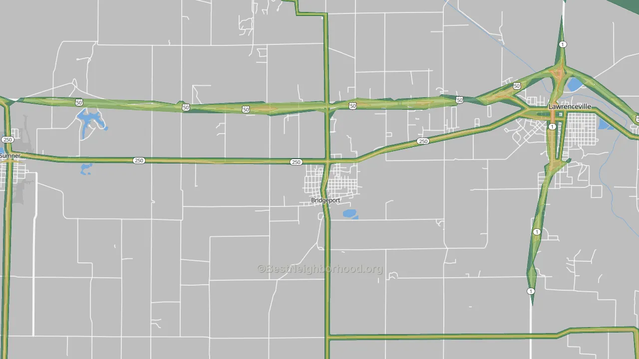 62417, IL Map of Noise Levels in 62417