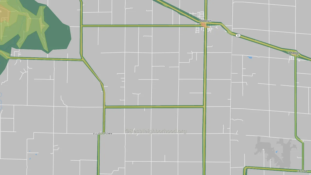 62424, IL Map of Noise Levels in 62424
