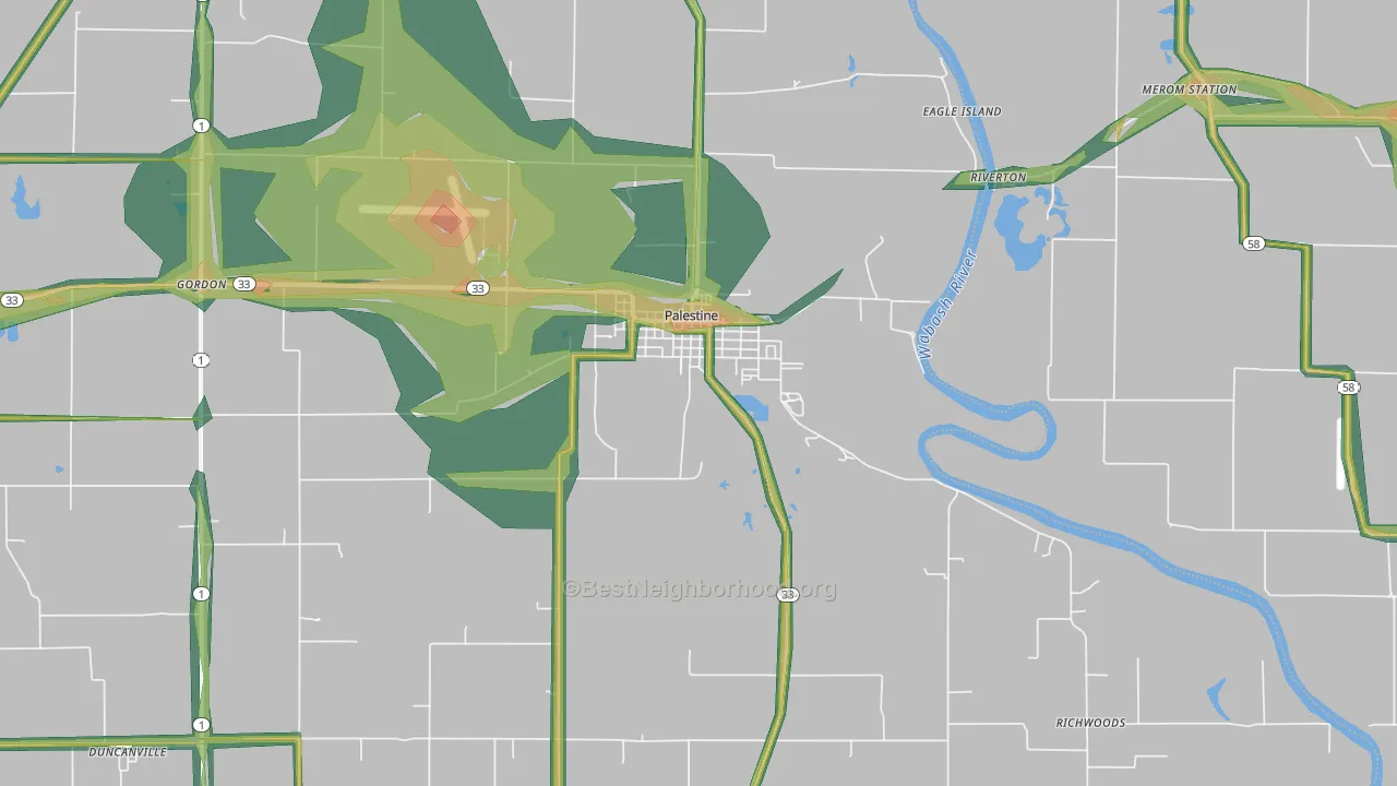 62451, IL Map of Noise Levels in 62451