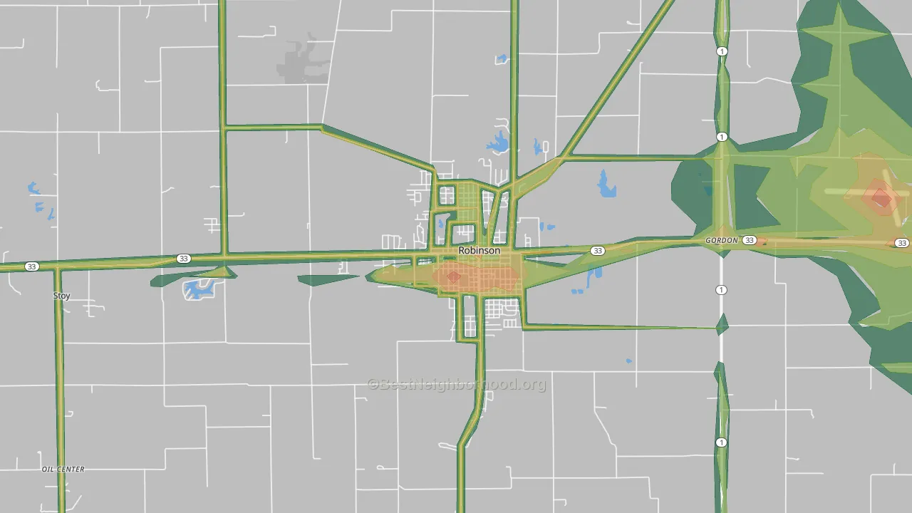 62454, IL Map of Noise Levels in 62454