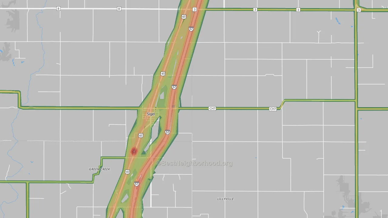 62462, IL Map of Noise Levels in 62462