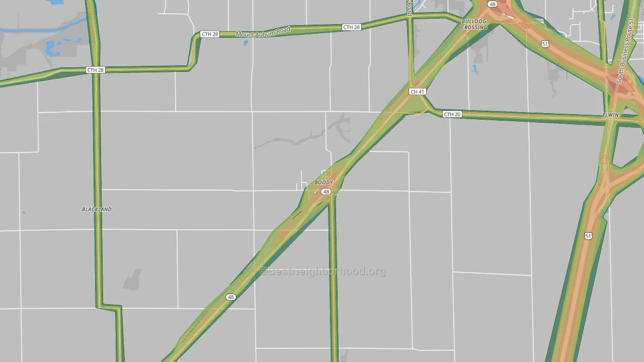62514, IL Map of Noise Levels in 62514