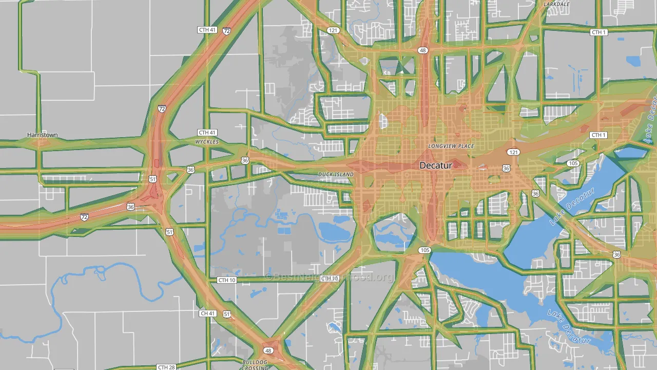 62522, IL Map of Noise Levels in 62522