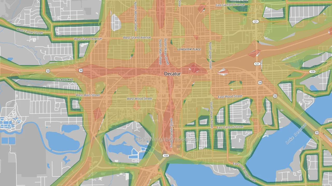62523, IL Map of Noise Levels in 62523
