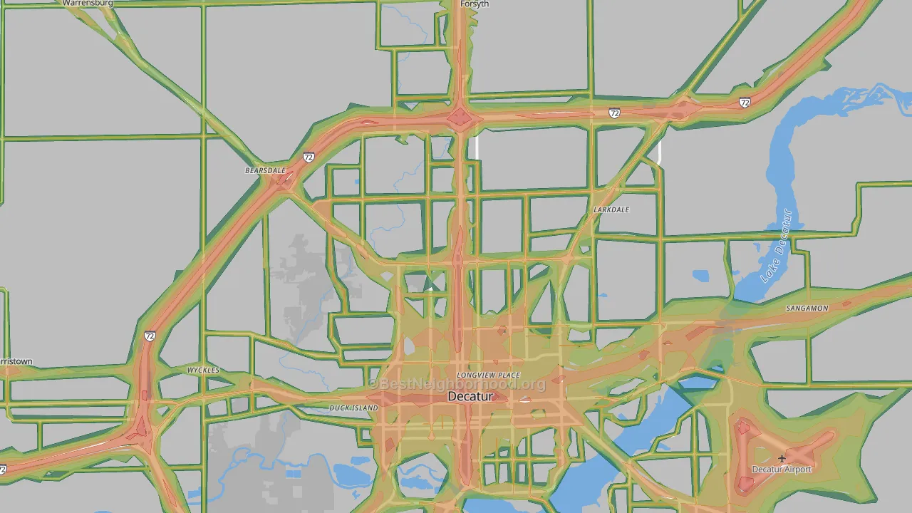 62526, IL Map of Noise Levels in 62526