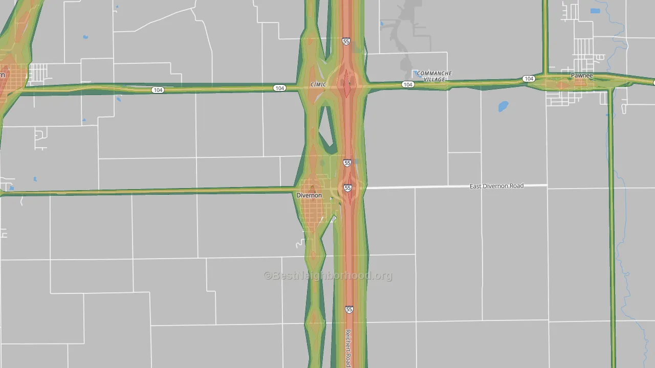 62530, IL Map of Noise Levels in 62530