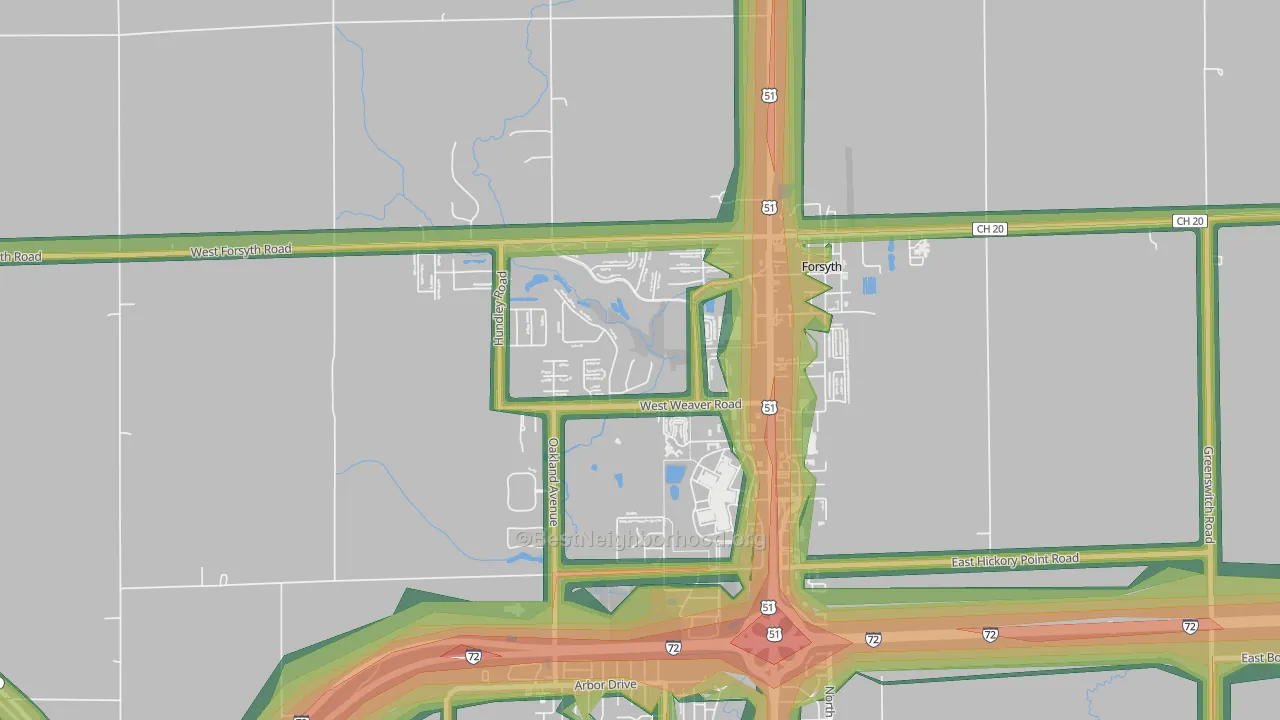 62535, IL Map of Noise Levels in 62535