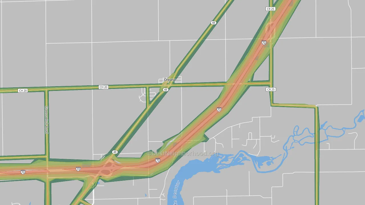 62554, IL Map of Noise Levels in 62554