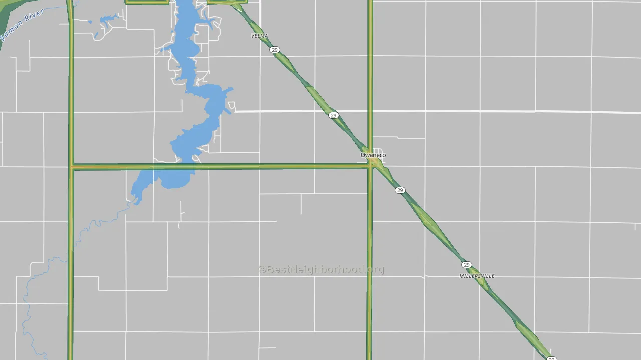 62555, IL Map of Noise Levels in 62555