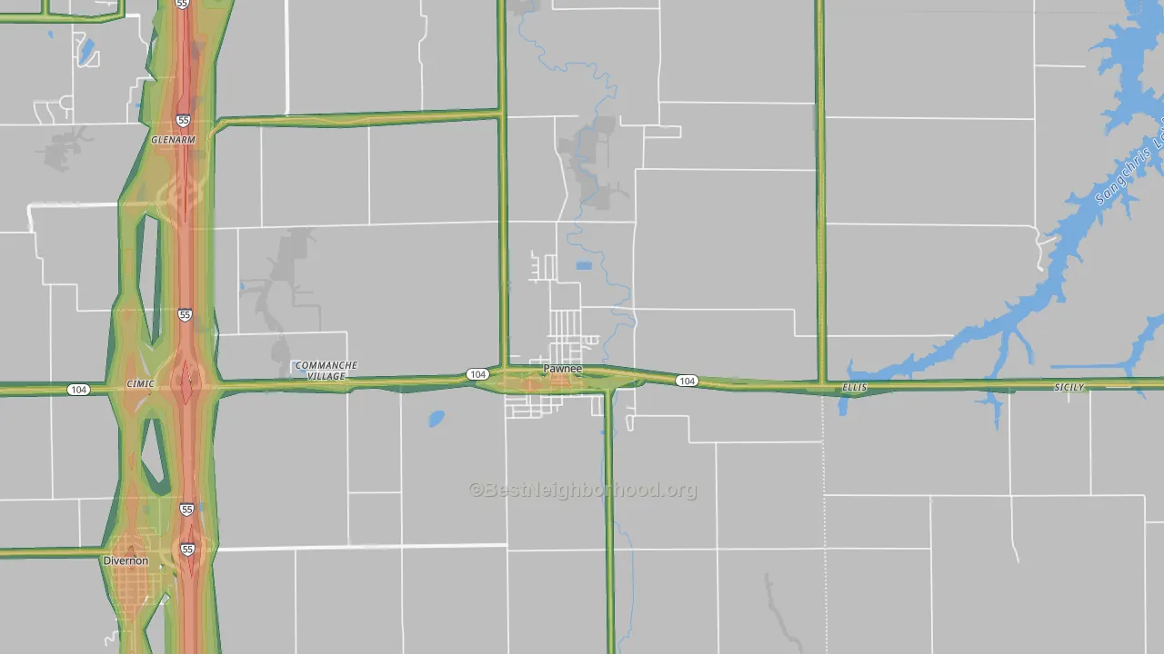 62558, IL Map of Noise Levels in 62558