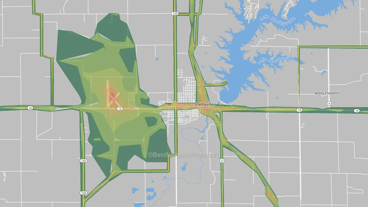 62565, IL Map of Noise Levels in 62565
