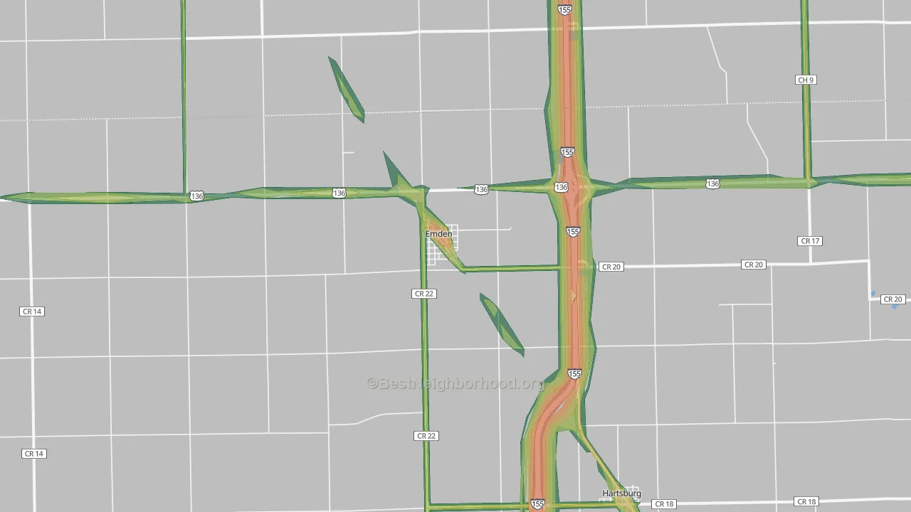 62635, IL Map of Noise Levels in 62635