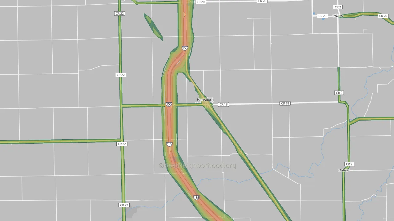 62643, IL Map of Noise Levels in 62643