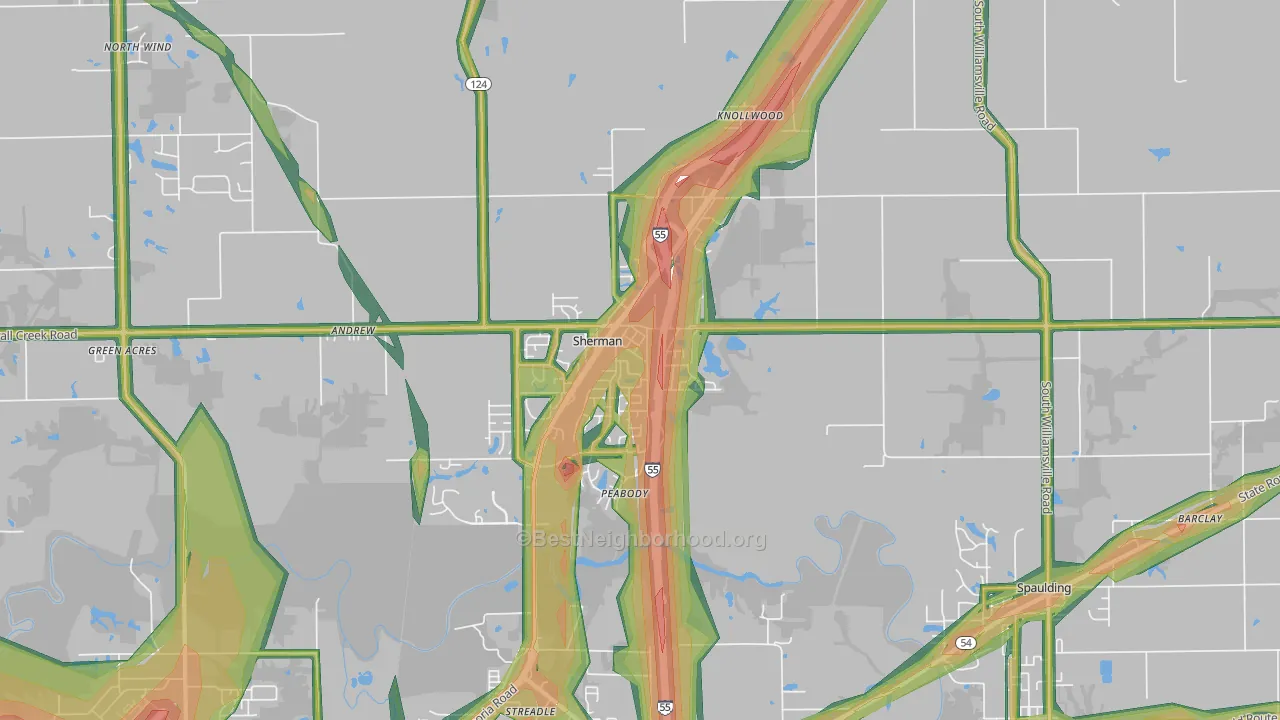 62684, IL Map of Noise Levels in 62684