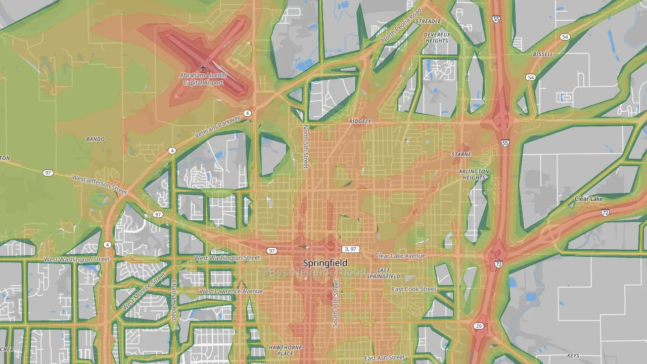 62702, IL Map of Noise Levels in 62702