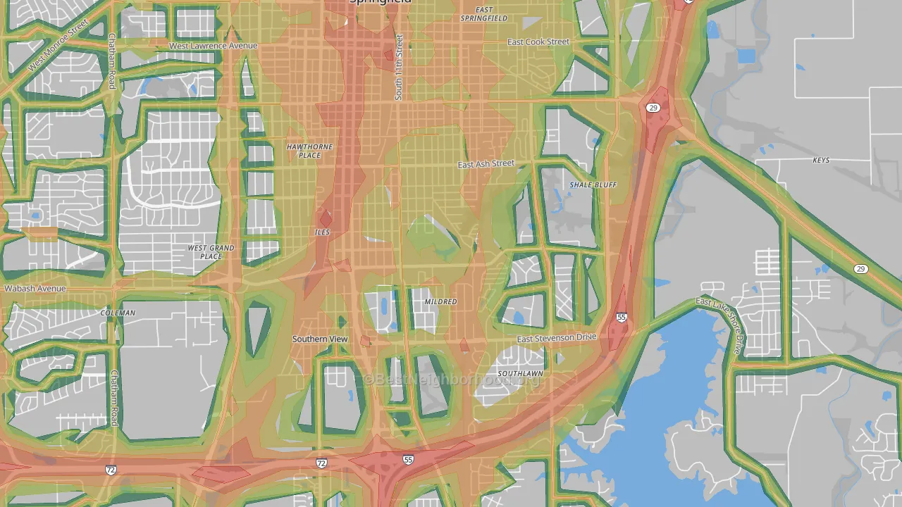 62703, IL Map of Noise Levels in 62703