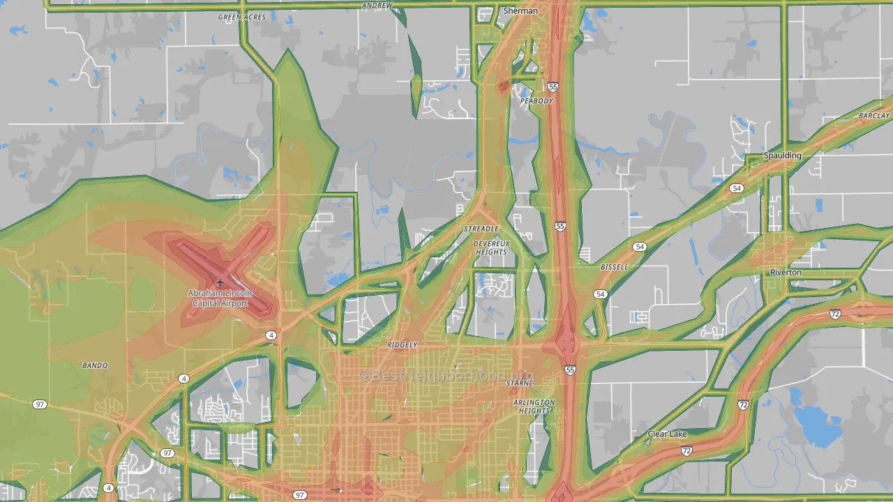 62707, IL Map of Noise Levels in 62707