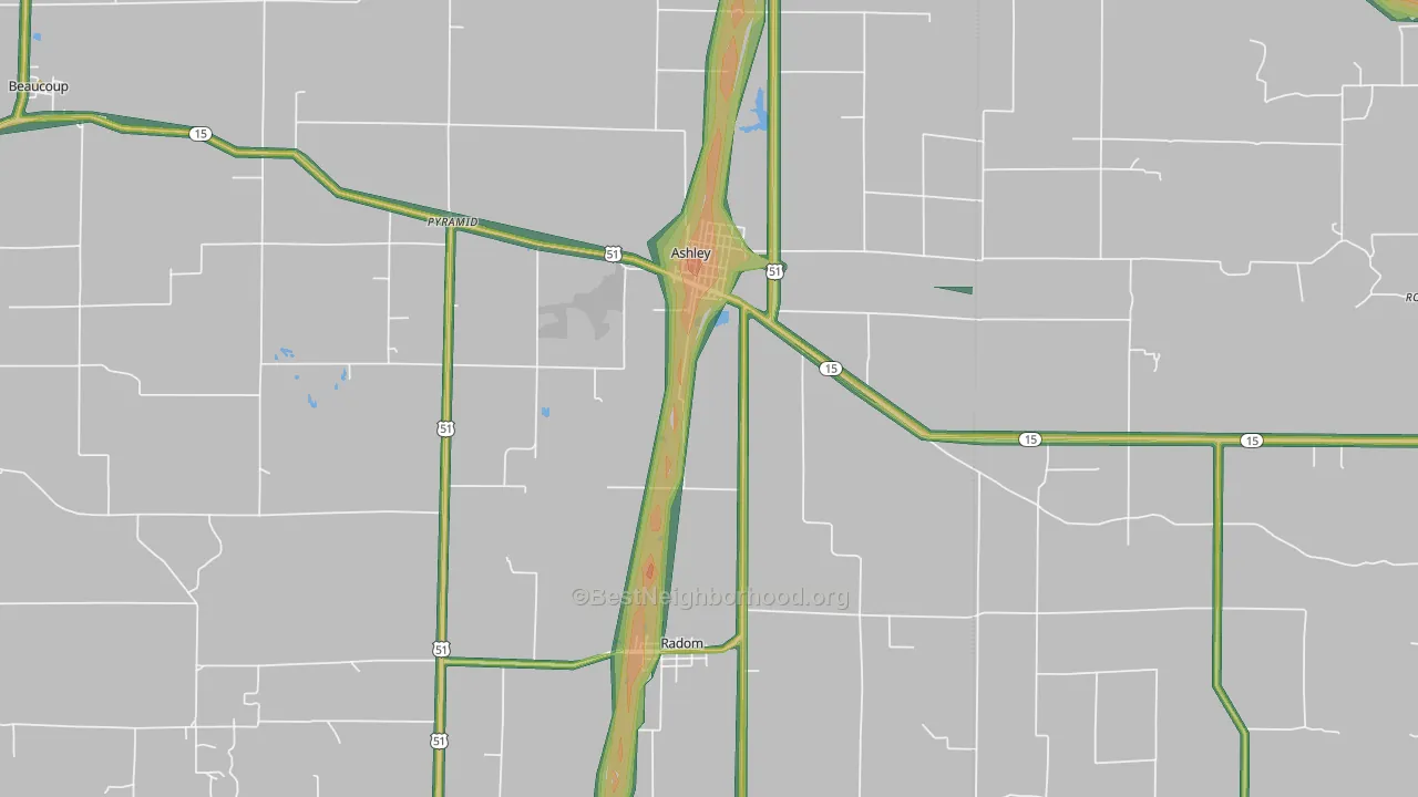 62808, IL Map of Noise Levels in 62808