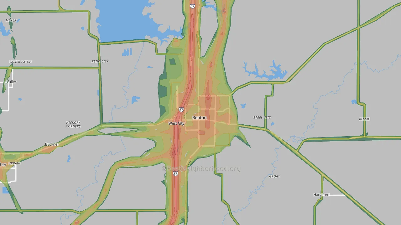 62812, IL Map of Noise Levels in 62812