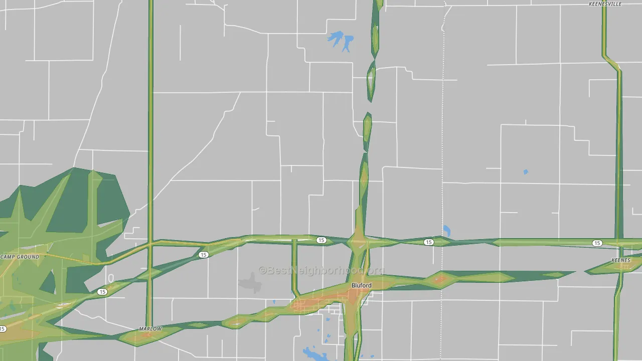 62814, IL Map of Noise Levels in 62814