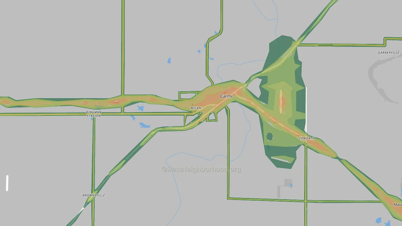 62821, IL Map of Noise Levels in 62821