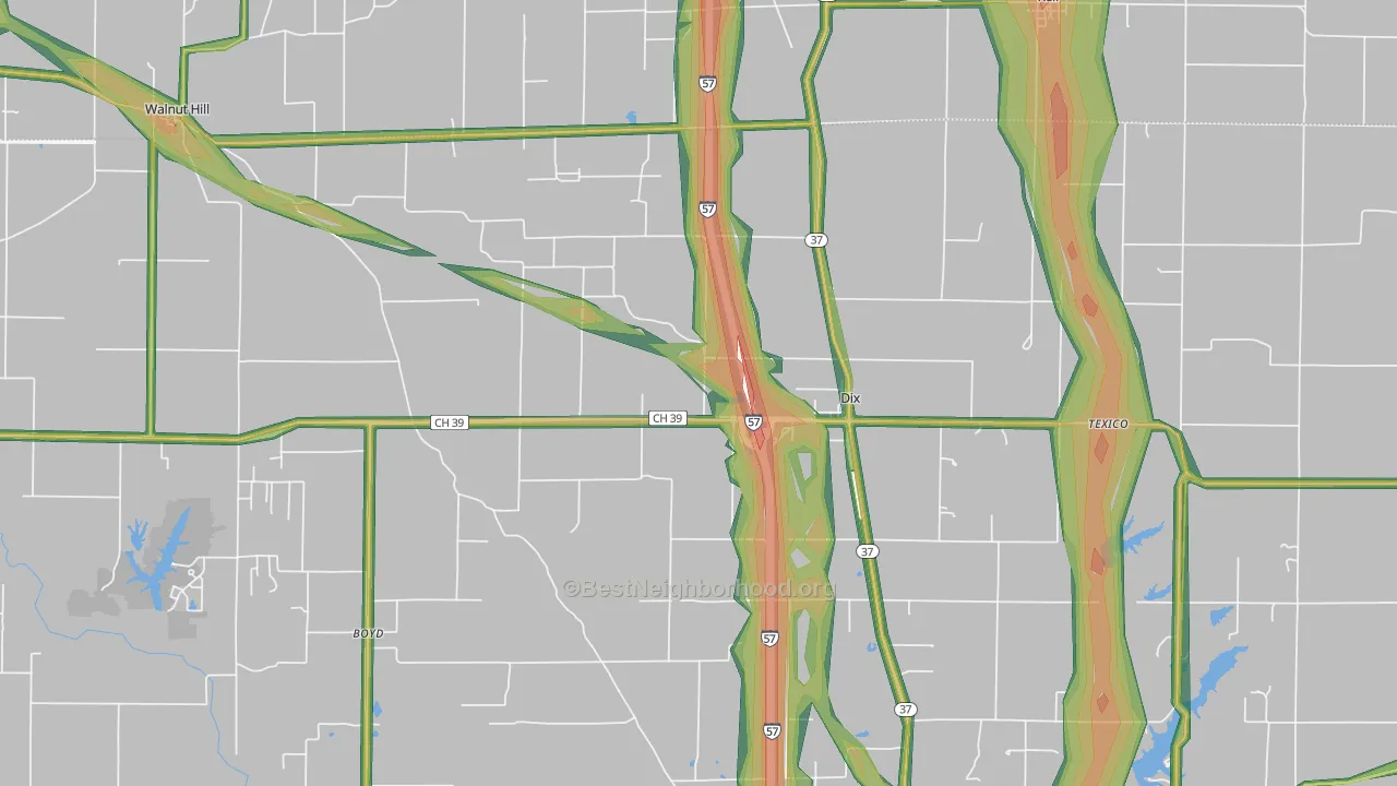 62830, IL Map of Noise Levels in 62830