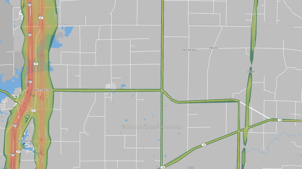 62836, IL Map of Noise Levels in 62836