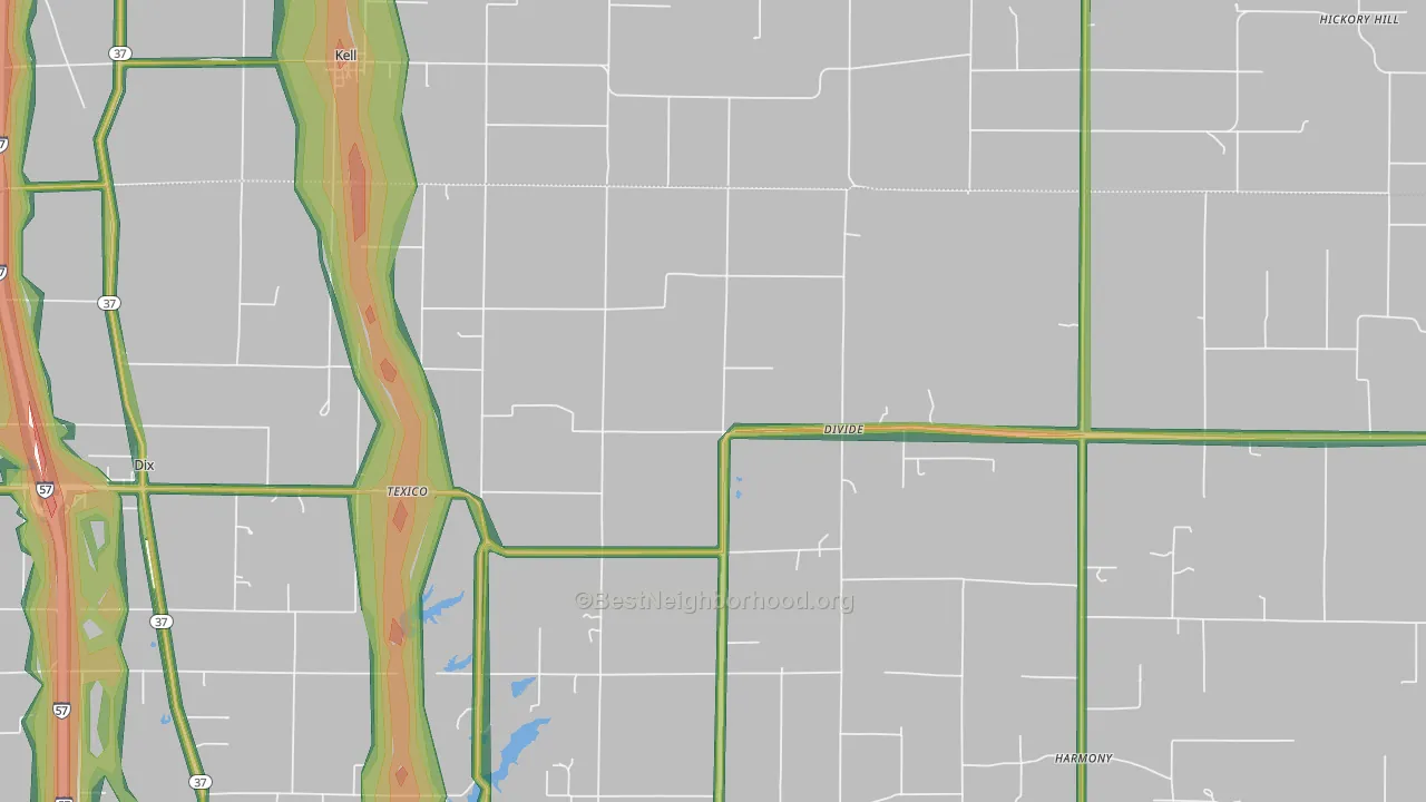 62889, IL Map of Noise Levels in 62889