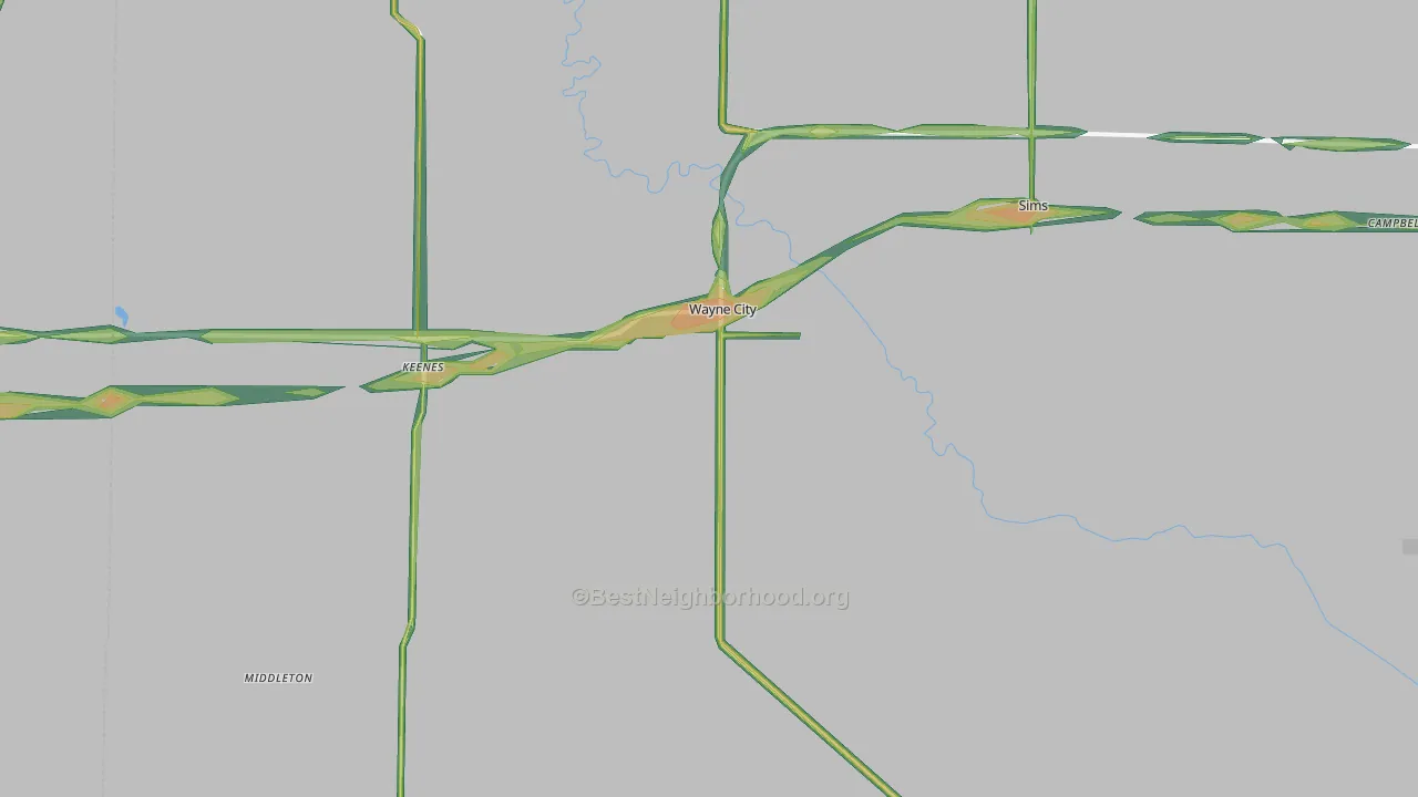 62895, IL Map of Noise Levels in 62895