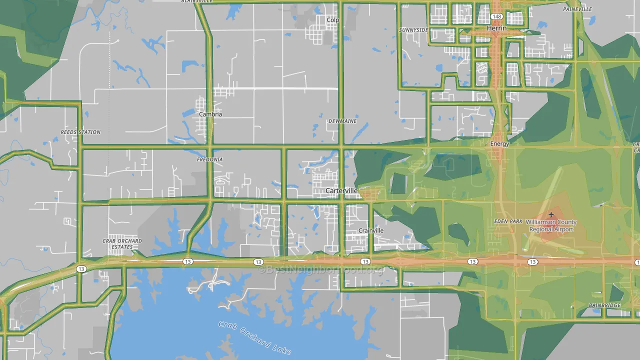 62918, IL Map of Noise Levels in 62918