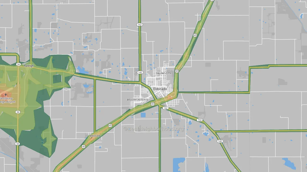 62930, IL Map of Noise Levels in 62930